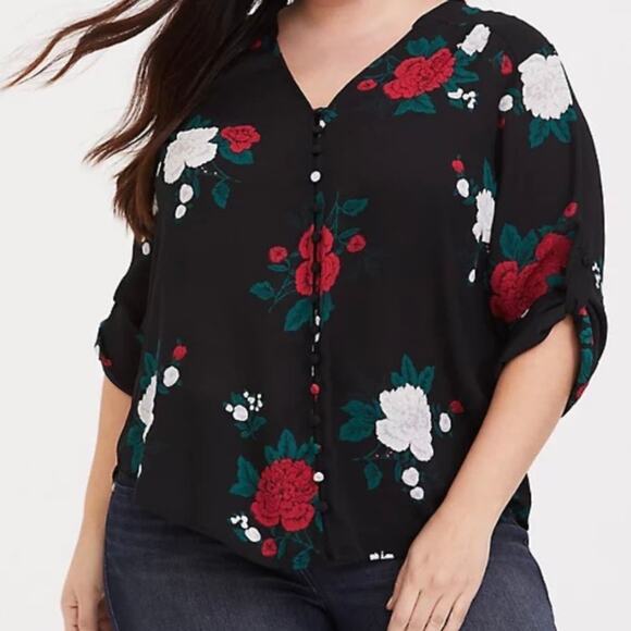 TORRID Rose Button Down Blouse Sz 0 Large - Picture 1 of 12